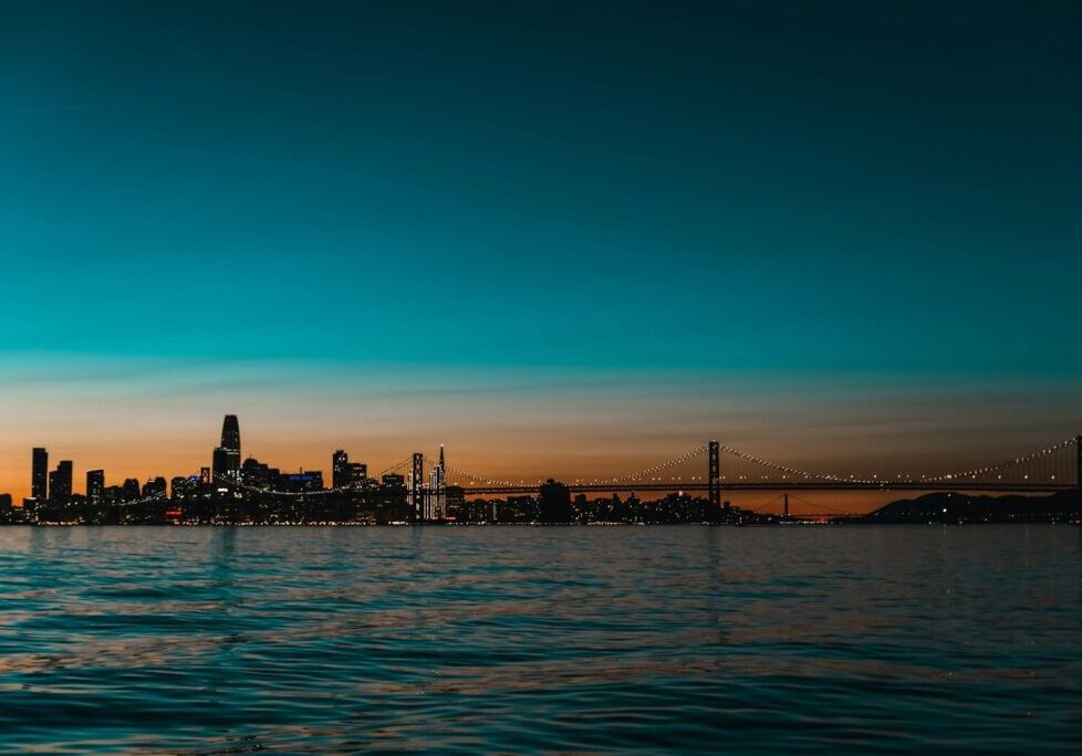 suspension bridge photo during dawn